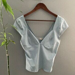 Free People Light Blue V-Neck Blouse